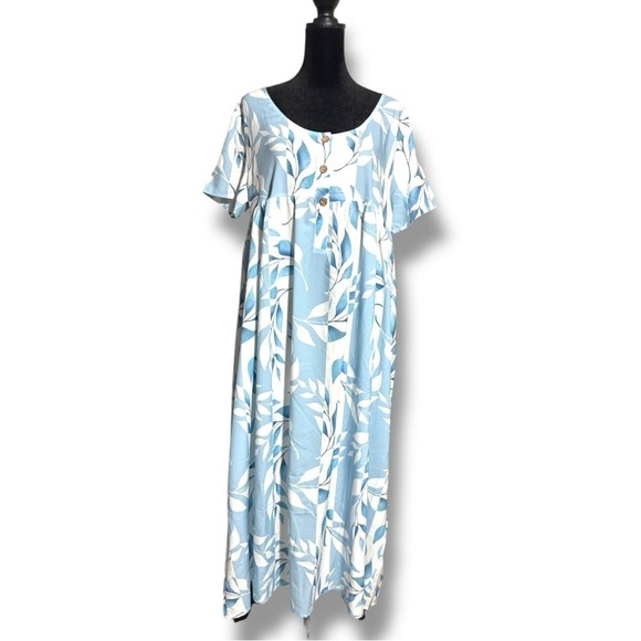 made with love Dresses & Skirts - Made With Love Relax Fit Short Sleeve Empire Waist Blue/White Floral Maxi Dress